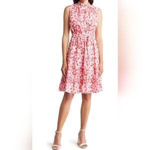 Area Stars Diamond Print Knee-Length Sleeveless Dress, Red & Pink, Size Medium